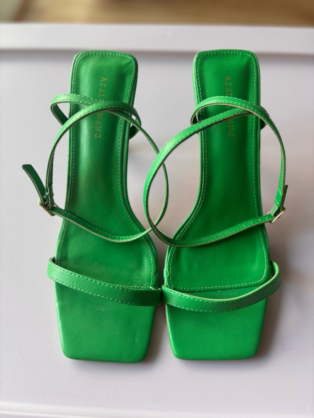 Azalea Wang Green Strappy Square-Toe Heeled Sandals